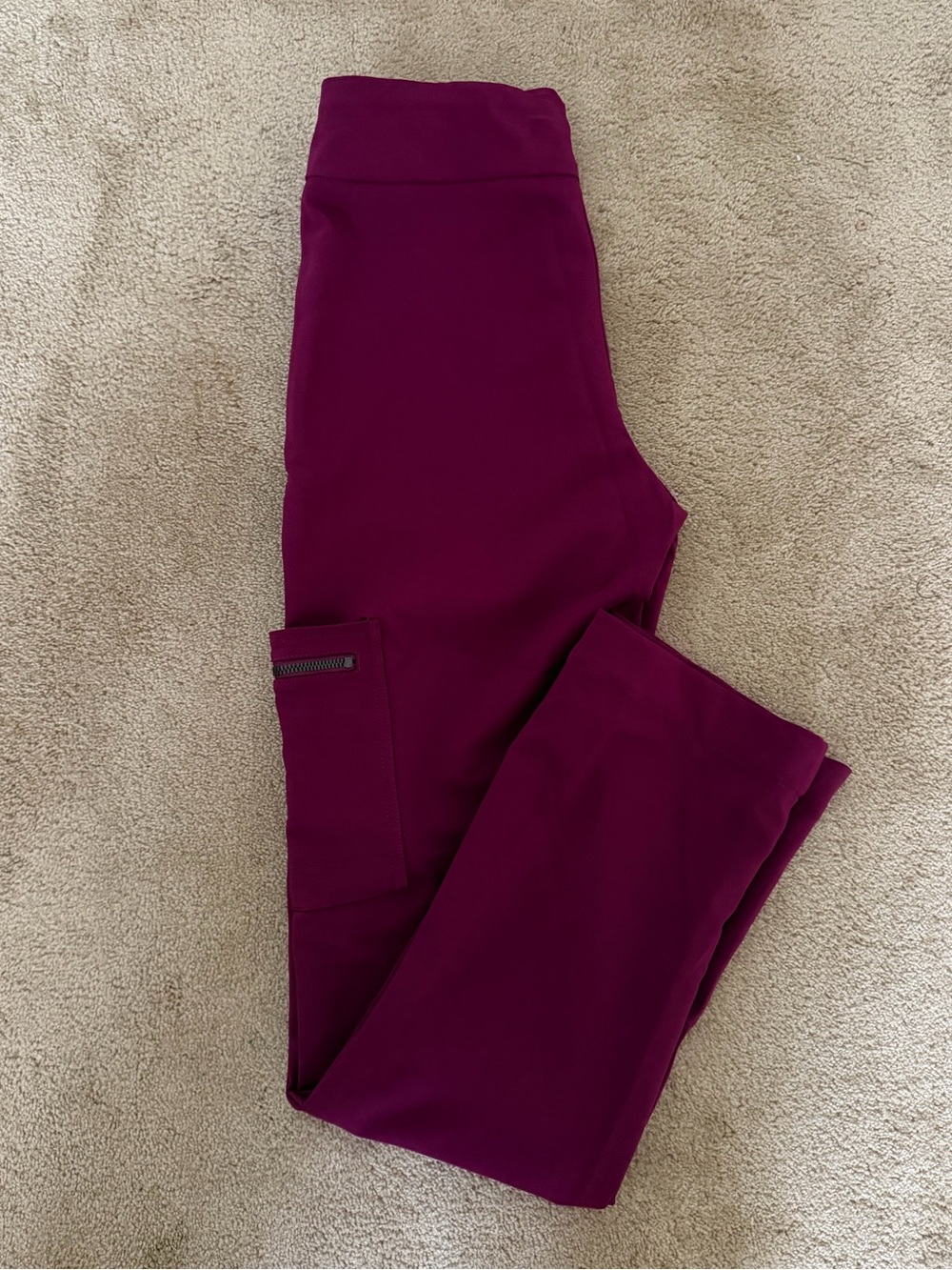 Girls Burgundy High-Waist Scrub Pants with Side Pocket